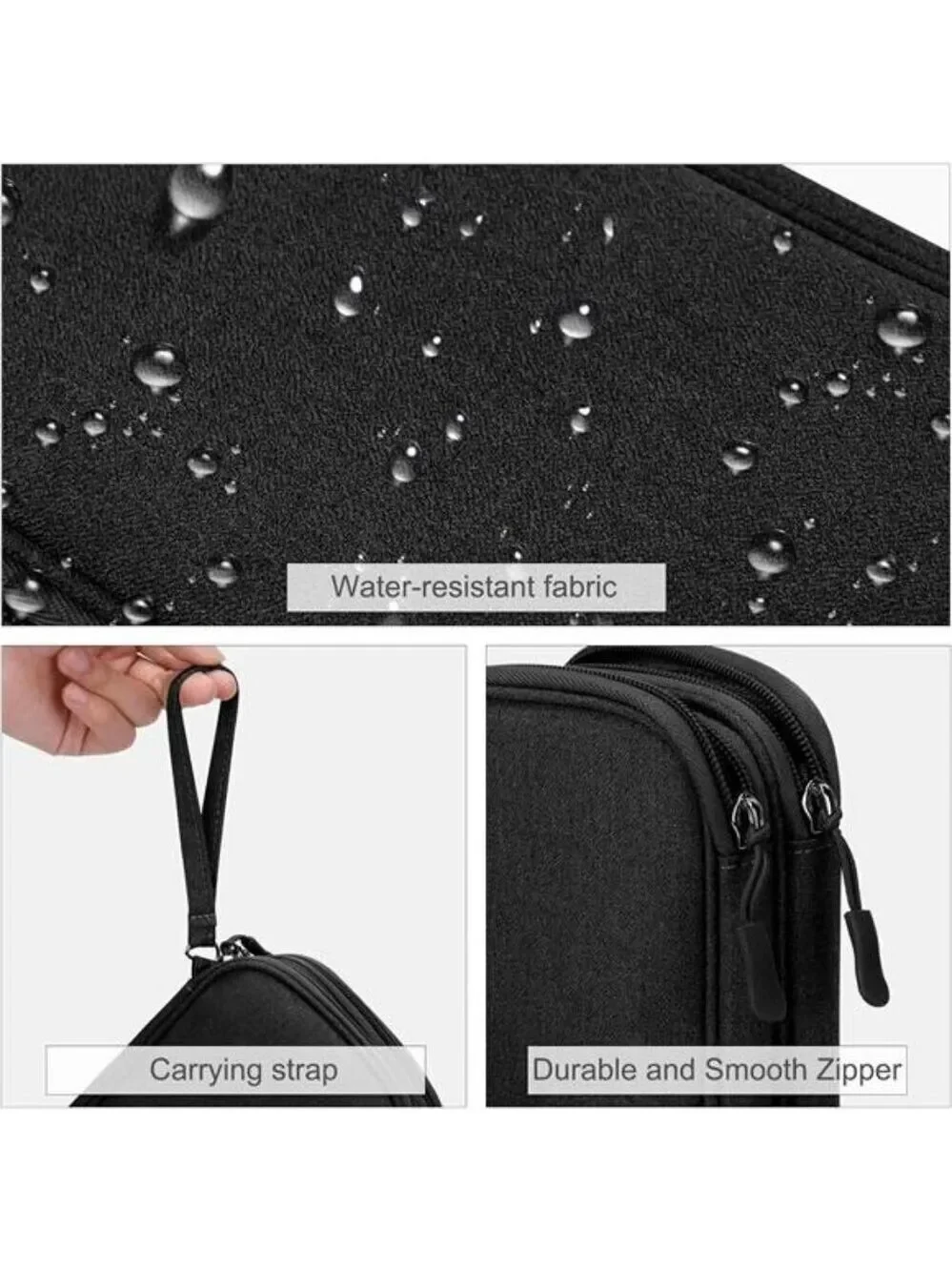 FYY Travel Cable Organizer Waterproof Electronics Storage Case Black Pouch